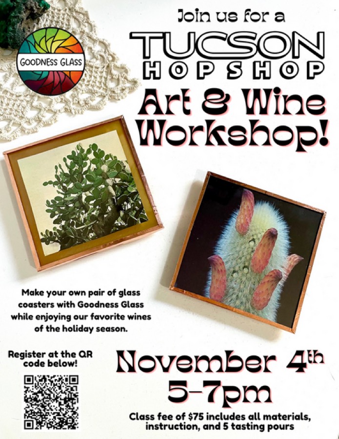 Flyer for the Art and Wine workshop with Goodness Glass.