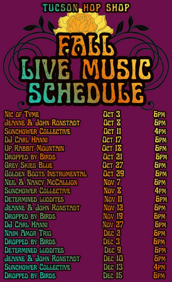 Flyer for the fall live music series in the beer garden.